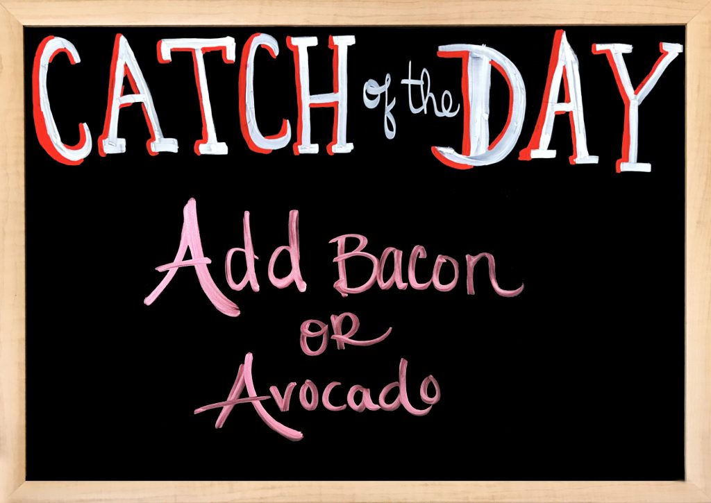 Catch a Fish on your "McBoodery Fishing License" when you add Bacon or Avocado Today!